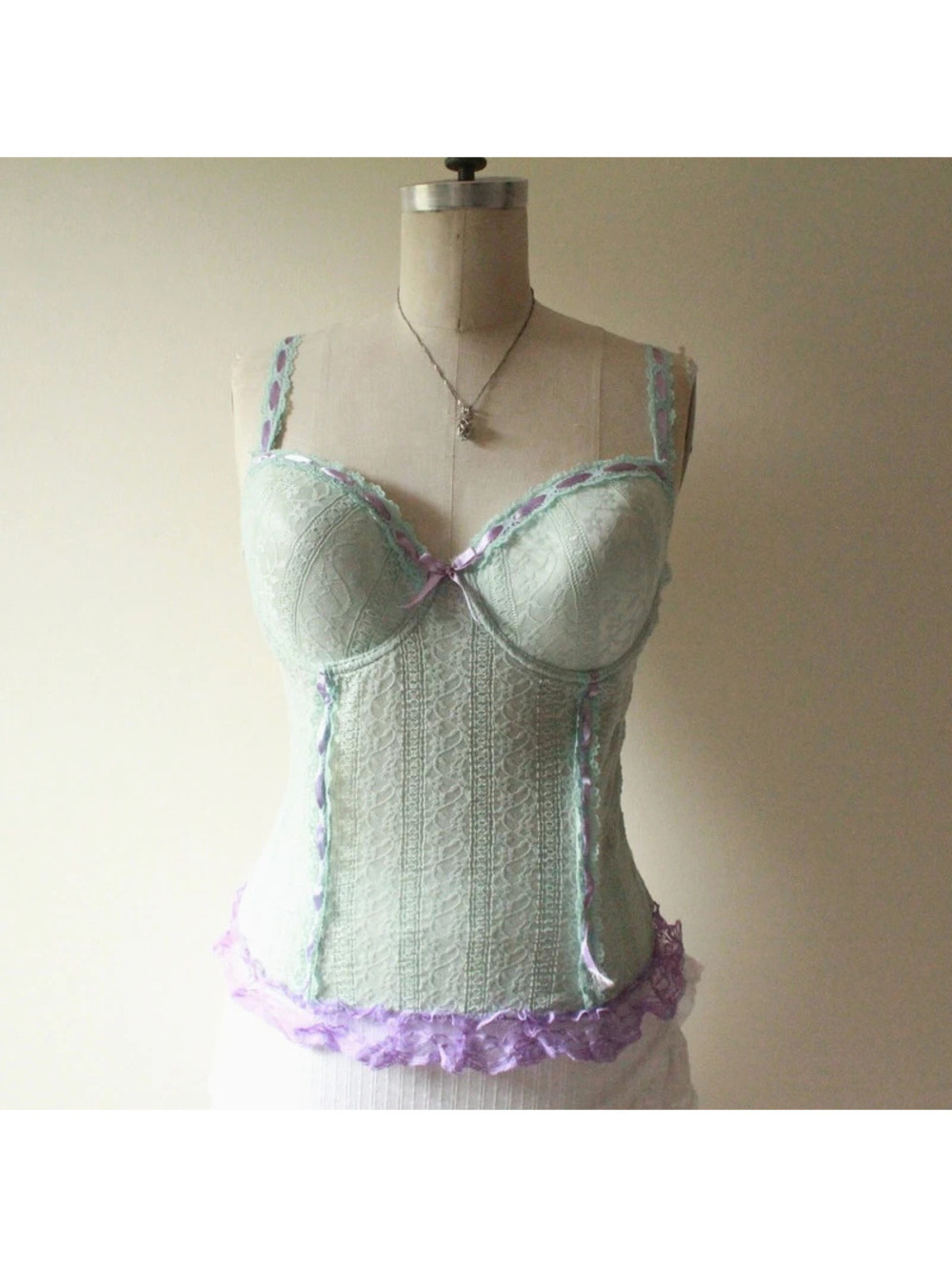 Donna Loren Mint Whimsical Lace Bustier Top 36C